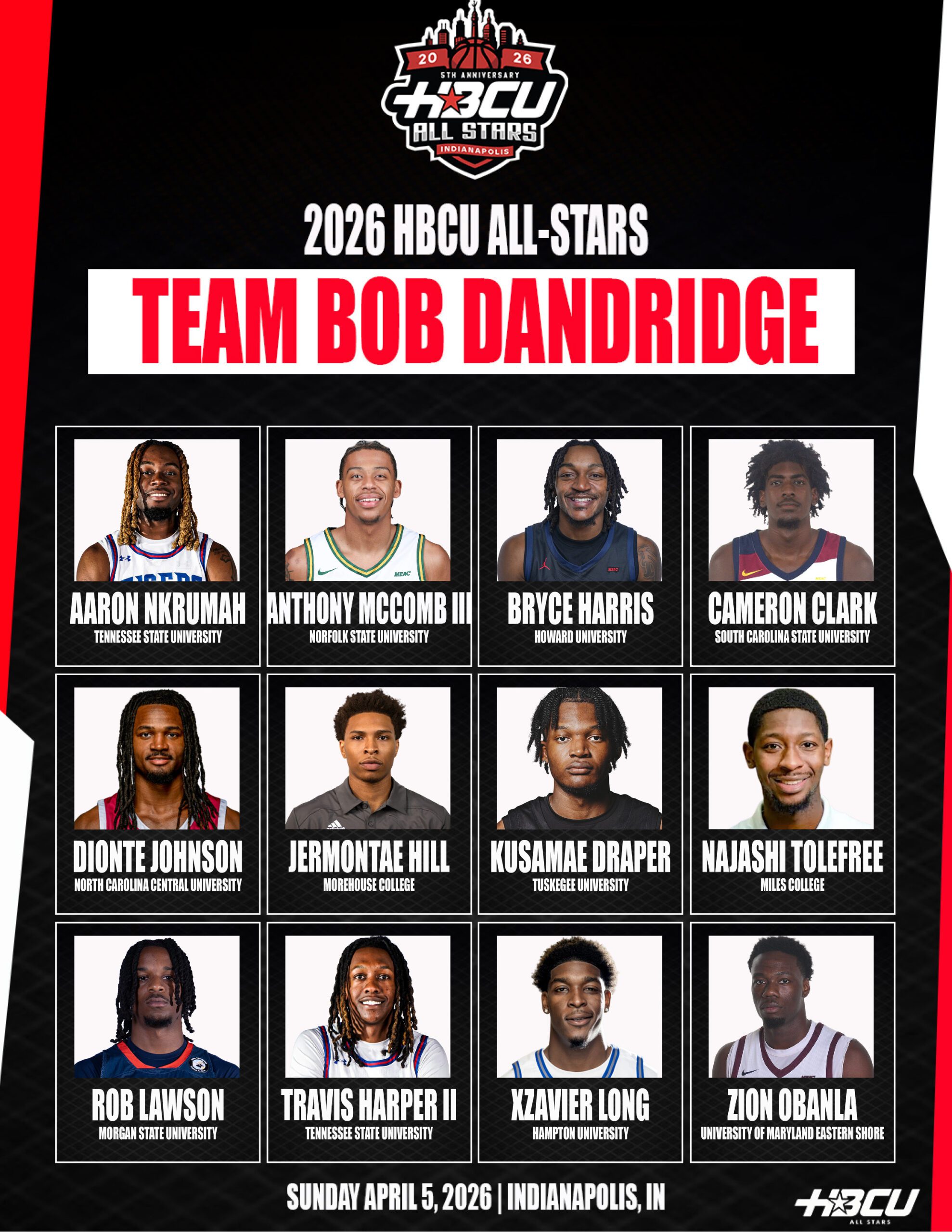 Team Bob Dandridge 2026 HBCU All-Stars roster graphic