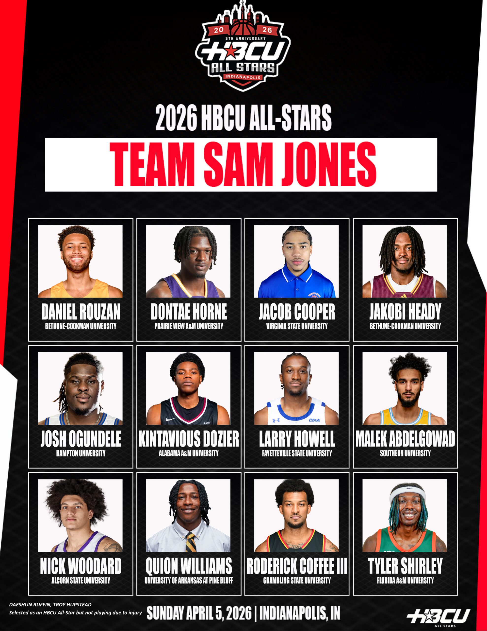 Team Sam Jones 2026 HBCU All-Stars roster graphic